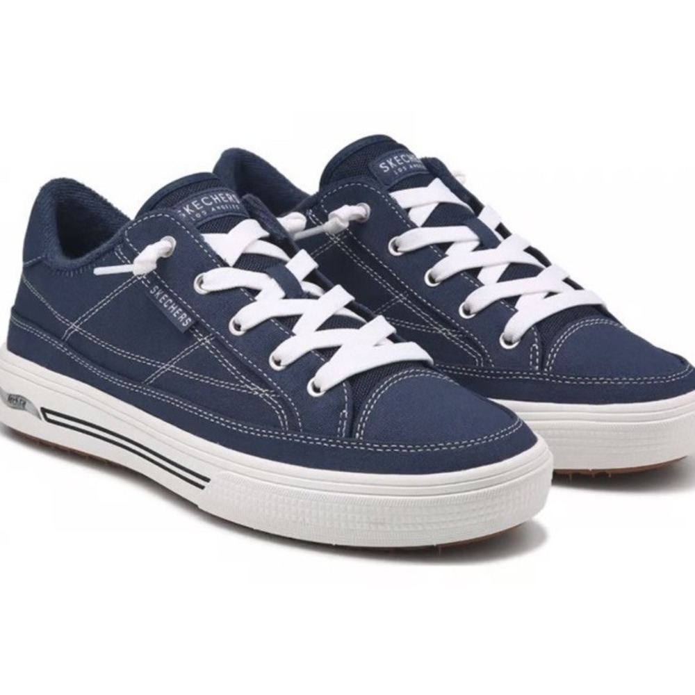 Skechers Street Arch Fit Arcade Arcata Canvas Air Cooled Sneakers Navy 10 Wide